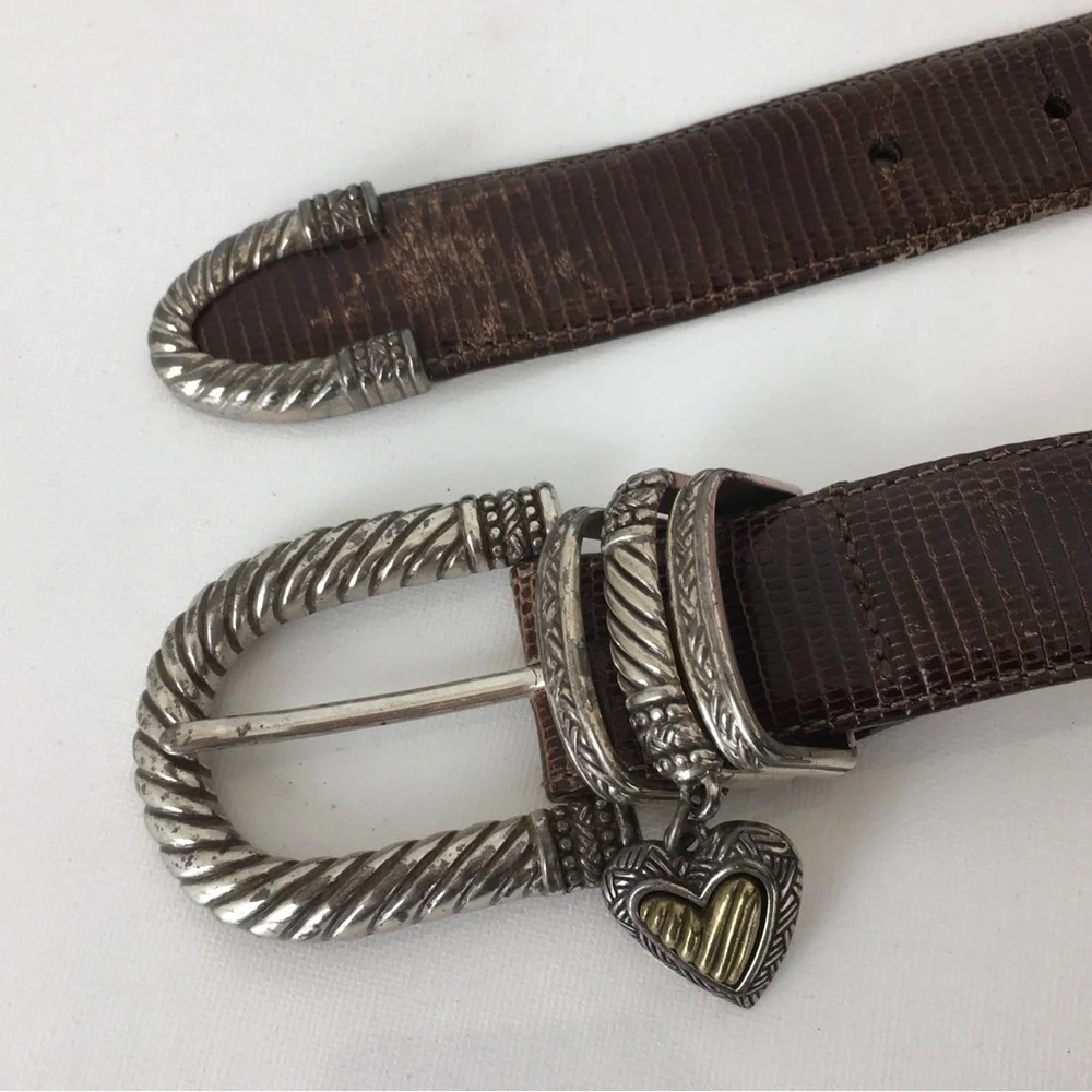 Brighton Brown Leather Belt Snakeskin Embossed Women’s Size S Preppy Old Money